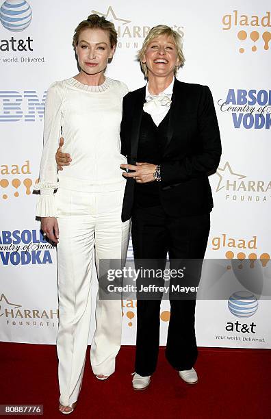 Actress Portia de Rossi and comedian Ellen DeGeneres arrive at the 19th Annual GLAAD Media Awards on April 25, 2008 at the Kodak Theatre in...