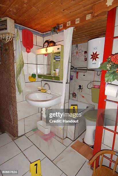 In this undated Police handout image provided by Security Administration of Lower Austria a hidden bathroom at the house and hiding place, where a...