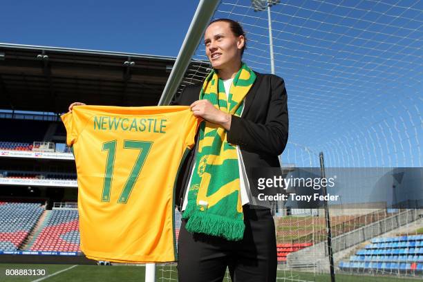 Emily Van Egmond of the Matildas pictured at McDonald Jones stadium after the announcement of a two match International Friendly series against...