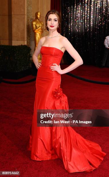 Anne Hathaway arriving for the 83rd Academy Awards at the Kodak Theatre, Los Angeles.