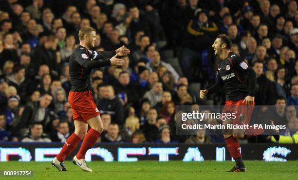 Readings Matt Mills celebrates his goal during the FA Cup Fifth Round match at Goodison Park, Liverpool.