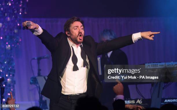 Simon Le Bon of Duran Duran performing during Walking with the Wounded presents The Ice and Diamonds Send-Off Ball, at Battersea Power Station in...