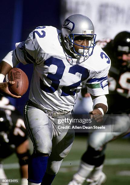 Seattle Seahawks running back John Williams on a carry in 26-12 loss to the Atlanta Falcons on December 15, 1991 at Atlanta Fulton County Stadium in...