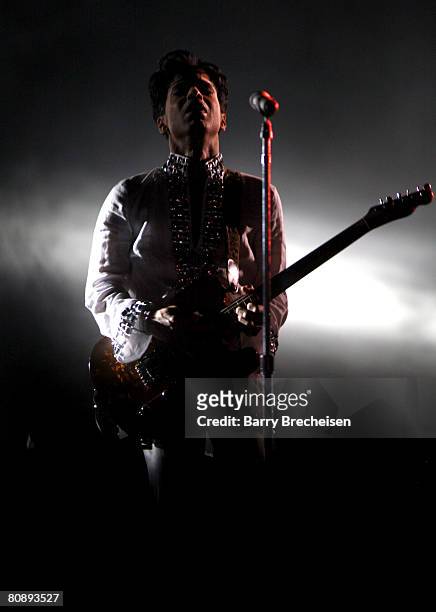 Prince performs at Day 2 of the Coachella Music And Arts Festival on April 26, 2008 at Empire Polo Grounds in Indio, California.