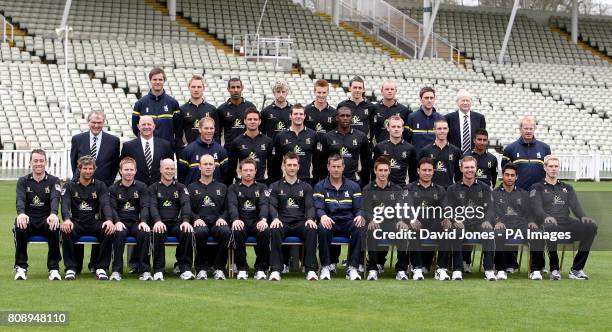 Warwickshire one day team group Chris Armstrong , Laurie Evans, Varun Chopra, Thomas Allin, Thomas Milnes, Maurice Holmes, Chris Metters, Stuart Keyb...