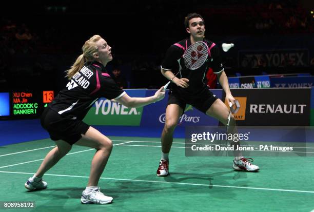 Chris Adcock of England and Scotland's Imogen Bankier during the Yonex All England Championships at the National Indoor Arena in Birmingham.