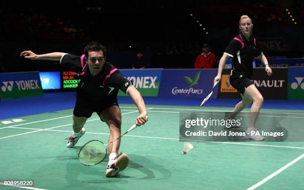 Chris Adcock of England and Scotland's Imogen Bankier during the Yonex All England Championships at the National Indoor Arena in Birmingham.