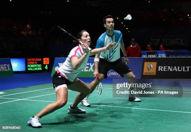 England's Jenny Wallwork and Nathan Robinson in action agsanst Robert Mateusiak and Nadiezda Zieba during the Yonex All England Championships at the...
