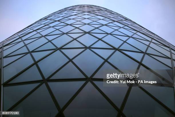 The Swiss Re building at 30 St Mary Axe, in The City of London. Multinational private equity and venture capital company 3i has a 40% stake in the...