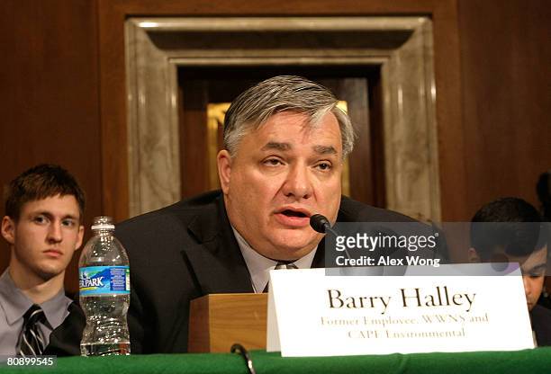 Former employee of Worldwide Network Services and CAPE Environmental Barry Halley testifies during a hearing before the Senate Democratic Policy...