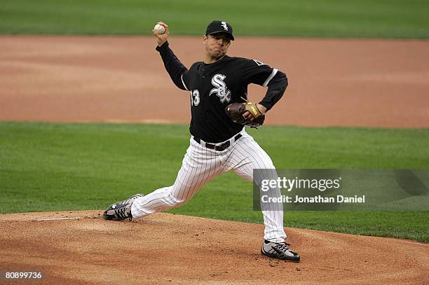 Starting pitcher Javier Vazquez of the Chicago White Sox throws a pitch against the Baltimore Orioles on April 28, 2008 at U.S. Cellular Field in...