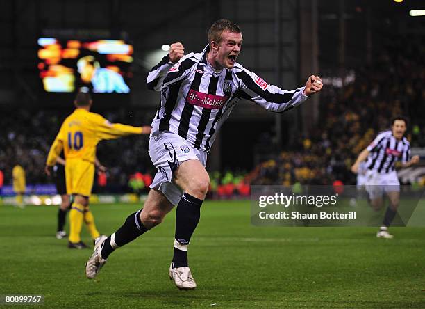 Chris Brunt of West Bromwich Albion celebrates scoring an equalising goal during the Coca-Cola Championship match between West Bromwich Albion and...