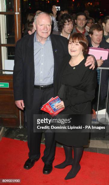 Julian Glover and Isla Blair arrive for a performance of 'The Umbrellas of Cherbourg', at the Gielgud Theatre, in Soho, central London.