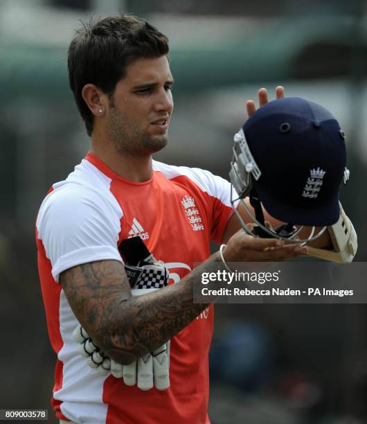 England's Jade Dernbach during the nets session at the R. Premadasa Stadium in Colombo, Sri Lanka.