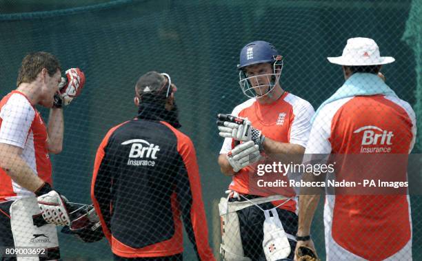 England captain Andrew Strauss during the nets session at the R. Premadasa Stadium in Colombo, Sri Lanka.