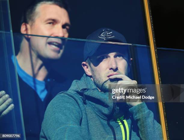 Blues recruiting manager Stephen Silvagni and captain Marc Murphy keep watch during the U18 AFL Championships match between Vic Metro and the Allies...