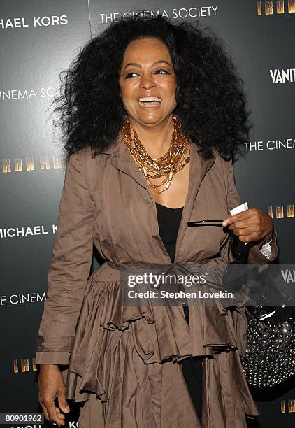 Singer Diana Ross attends a screening of "Iron Man" hosted by the Cinema Society and Michael Kors at the Tribeca Grand Screening Room on April 28,...