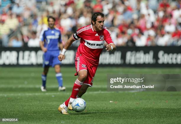 Cuauhtemoc Blanco of the Chicago Fire moves the ball on the during their MLS match against the Kansas City Wizards on April 20, 2008 at Toyota Park...