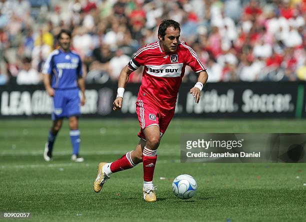 Cuauhtemoc Blanco of the Chicago Fire moves the ball the during their MLS match against the Kansas City Wizards on April 20, 2008 at Toyota Park in...