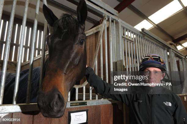 Champion jockey Paul Hanagan with Wootton Bassett, who is listed to run in the 2000 Guineas at Newmarket on April 30th, during a media day at Musley...
