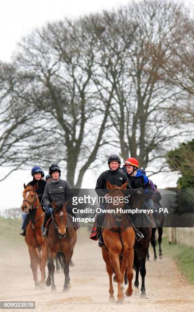 Champion Jockey Paul Hanagan on Crimson Cloud on the way back from the gallops during a media day at Musley Bank Stables, Malton, North Yorkshire.
