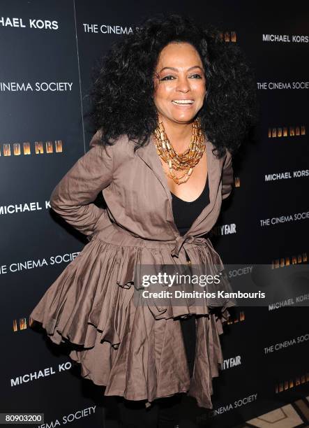 Singer Diana Ross attends a screening of "Iron Man" hosted by the Cinema Society and Michael Kors at the Tribeca Grand Screening Room on April 28,...