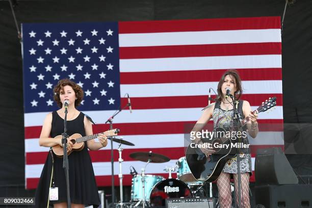 Cathy Guthrie and Amy Nelson of Folk Uke perform in concert during the annual Willie Nelson 4th of July Picnic at the Austin360 Amphitheater on July...