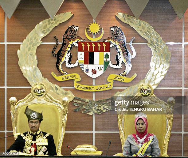 Malaysia's King, Tuanku Mizan Zainal Abidin and Queen Nur Zahirah attend the first parliamentary session after the March 8 general elections at the...