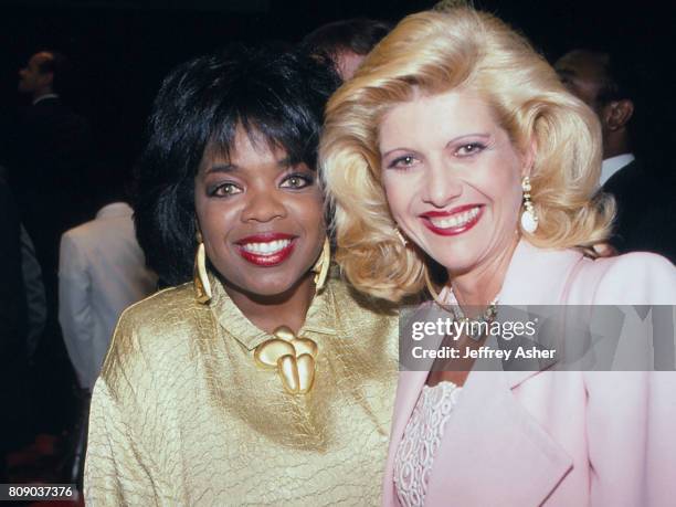 Actress and TV Star Oprah Winfrey and Ivana Trump at Tyson vs Spinks boxing match at Convention Hall in Atlantic City, New Jersey June 27 1988.