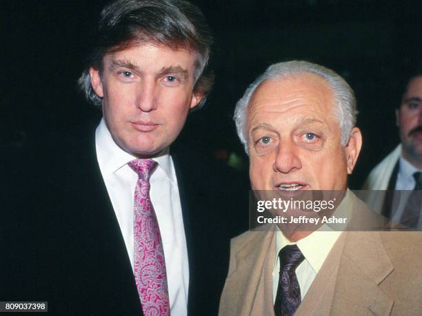 Businessman Donald Trump and LA Dodgers Manager Tommy Lasorda at Tyson vs Holmes Convention Hall in Atlantic City, New Jersey January 22 1988.