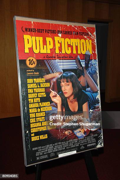 Pulp Fiction' movie poster of Uma Thurman in character to promote a screening of the film during the 'Great To Be Nominated' series at the Academy of...