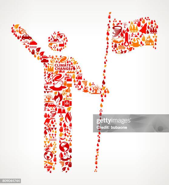 stick figure holding flag global warming climate change vector pattern - volcano science stock illustrations