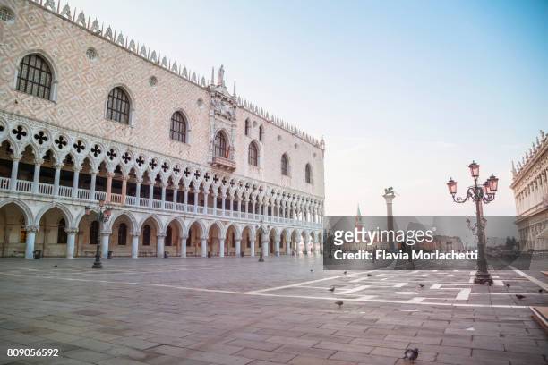 st. mark's square with palazzo ducale in venice, pastel colored - doge's palace stockfoto's en -beelden