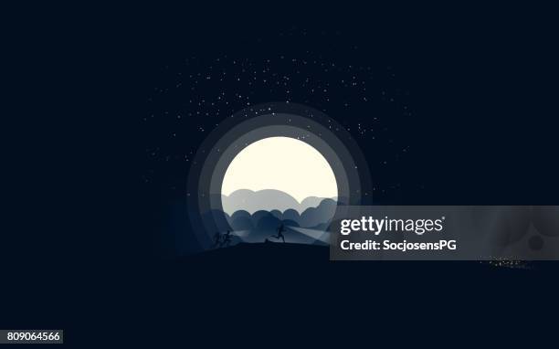 night skyrunning in the moonlight - poland mountains stock illustrations