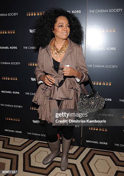 Singer Diana Ross attends a screening of "Iron Man" hosted by the Cinema Society and Michael Kors at the Tribeca Grand Screening Room on April 28,...