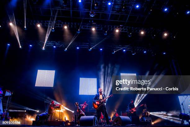 Italian singer Brunori Sas performs in concert at Rock in Roma Festival on July 4, 2017 in Rome, Italy.
