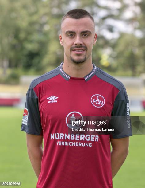 Philipp Foerster of 1. FC Nuernberg poses during the 1. FC Nuernberg team presentation at Sportpark Valznerweiher on July 3, 2017 in Nuremberg,...