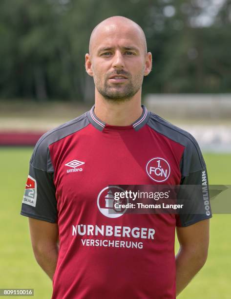 Miso Brecko of 1. FC Nuernberg poses during the 1. FC Nuernberg team presentation at Sportpark Valznerweiher on July 3, 2017 in Nuremberg, Germany.