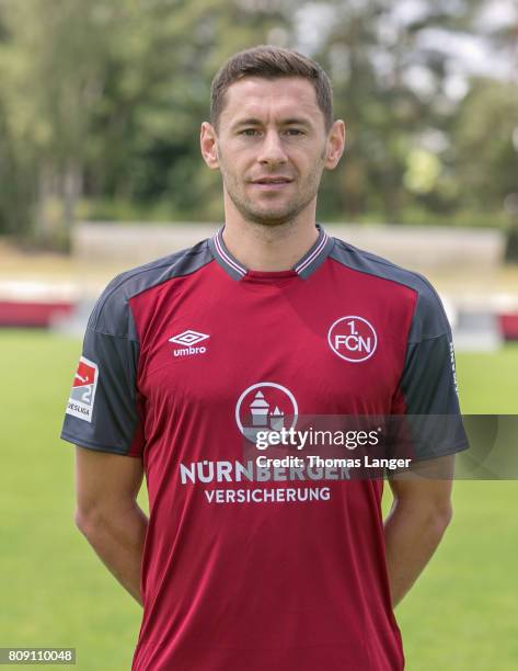 Lajos Sepsi of 1. FC Nuernberg poses during the 1. FC Nuernberg team presentation at Sportpark Valznerweiher on July 3, 2017 in Nuremberg, Germany.