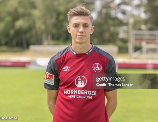 Lucas Hufnagel of 1. FC Nuernberg poses during the 1. FC Nuernberg team presentation at Sportpark Valznerweiher on July 3, 2017 in Nuremberg, Germany.