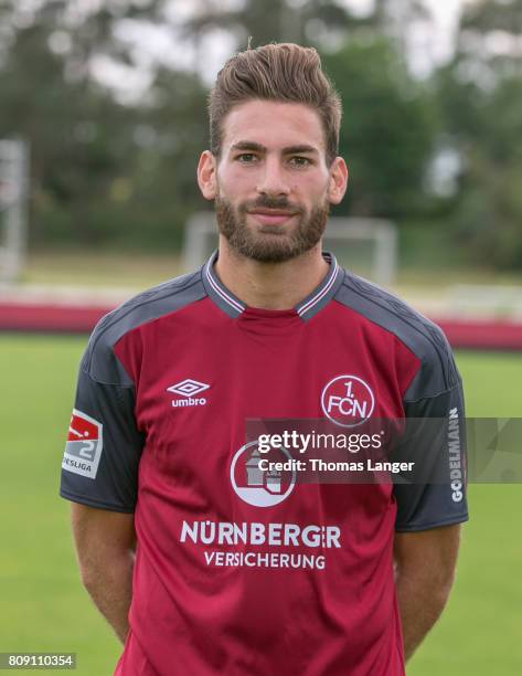 Enrico Valentini of 1. FC Nuernberg poses during the 1. FC Nuernberg team presentation at Sportpark Valznerweiher on July 3, 2017 in Nuremberg,...