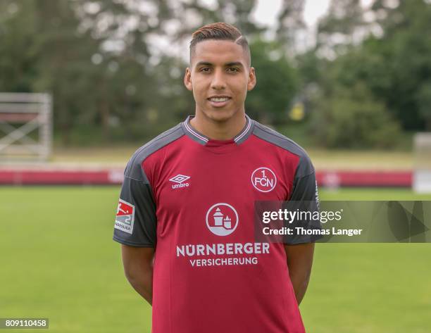 Abdelhamid Sabiri of 1. FC Nuernberg poses during the 1. FC Nuernberg team presentation at Sportpark Valznerweiher on July 3, 2017 in Nuremberg,...