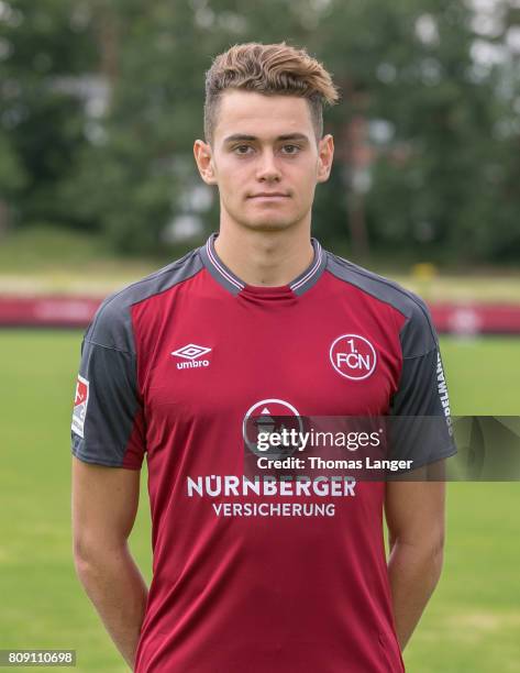 Alexander Fuchs of 1. FC Nuernberg poses during the 1. FC Nuernberg team presentation at Sportpark Valznerweiher on July 3, 2017 in Nuremberg,...