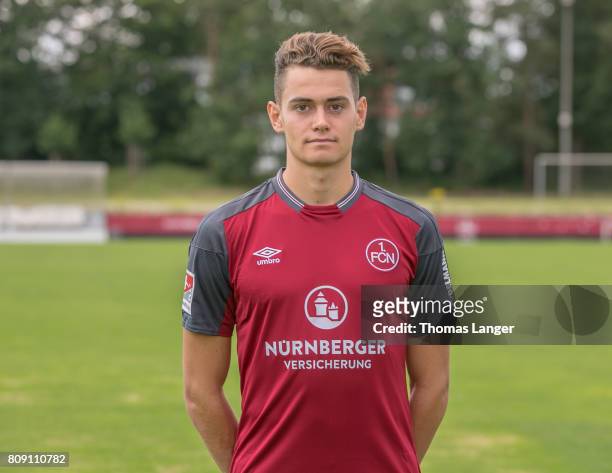 Alexander Fuchs of 1. FC Nuernberg poses during the 1. FC Nuernberg team presentation at Sportpark Valznerweiher on July 3, 2017 in Nuremberg,...
