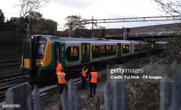 The 4.25pm service from Northampton to London, run by the London Midland train company, stands near to Leighton Buzzard station in Bedfordshire,...