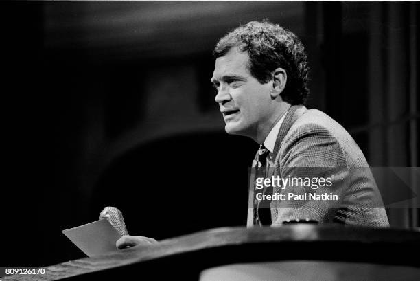 Late night television talk show personality David Letterman hosting the David Letterman Show from the Chicago Theater in Chicago Illinois, May 1,...