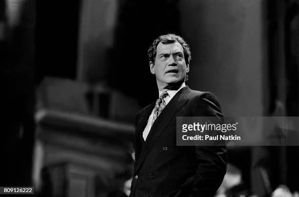 Late night television talk show personality David Letterman hosting the David Letterman Show from the Chicago Theater in Chicago Illinois, May 1,...