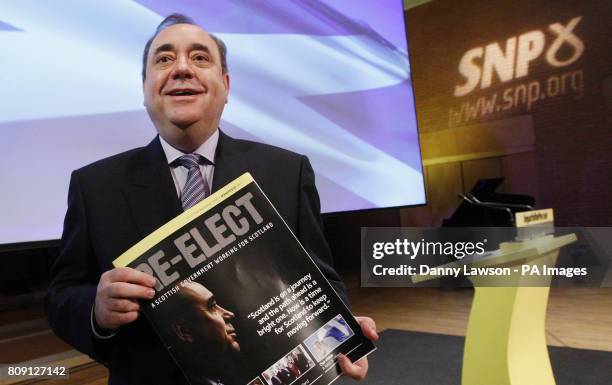 Leader Alex Salmond during the launch of the SNP manifesto at the Royal Scottish Academy of Music and Drama in Glasgow.