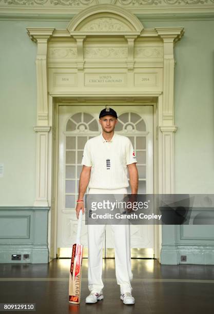 England captain Joe Root poses for a portrait in the Lord's Long Room ahead tomorrow's test match against South Africa at Lord's Cricket Ground on...