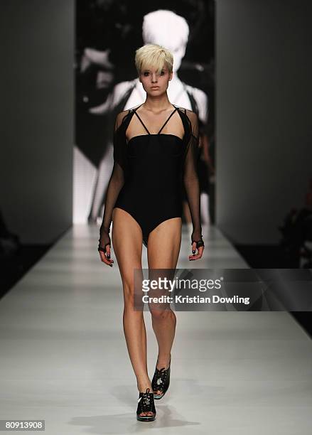 Model showcases an outift by designer Jessie Hill on the catwalk during the second day of the Rosemount Australian Fashion Week Spring/Summer 2008/09...